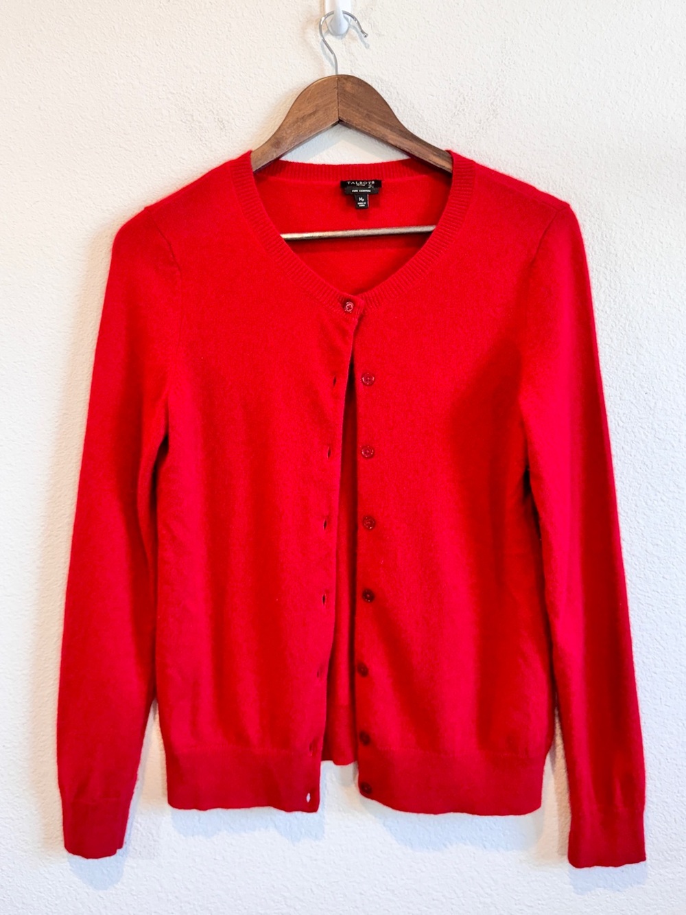Talbots Petites 100% Cashmere Cardigan MP Red Preppy Coquette Quiet Luxury K99